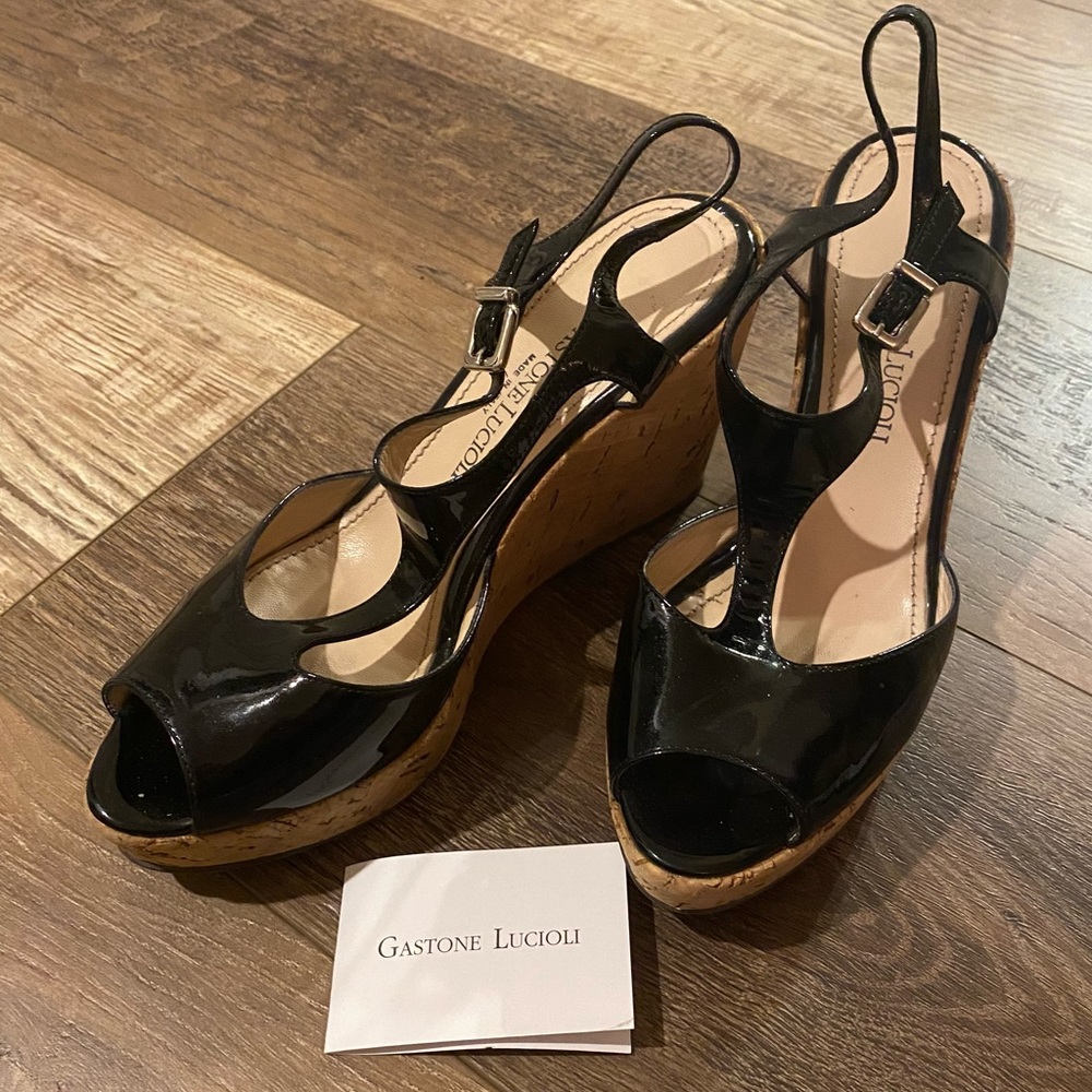 Gastone Lucioli Patent Leather Wedge Sandal